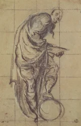 A Philosopher standing on a globe