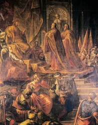 Ambassadors of pope and Venetians pleading with Barbarossa for peace in vain, Great Council Hall, Doge