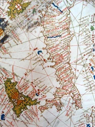 Italy and Sicily from a Renaissance map of Europe, Jacopo Russo (after) 1528