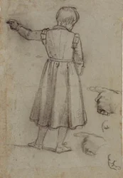 Standing Boy Seen from Behind Pointing Left, and Four Studies for His Left Hand