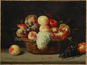 Basket with Pomegranate, Peaches and Grapes