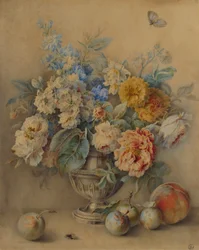 Flowers in a Silver Caster, Fruit in the Foreground