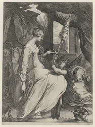 The Virgin Mary Spinning with the Christ Child and an Angel