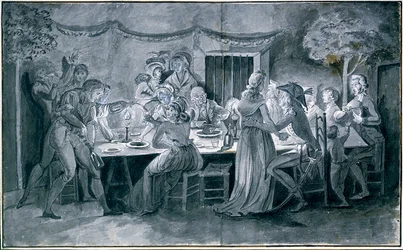 Wedding Dinner During the Revolution Drawing by Jacques Bertaux (1745-1818) Paris