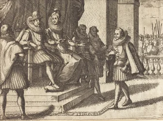 King and Queen in Consultation about the Turks [recto], 1612
