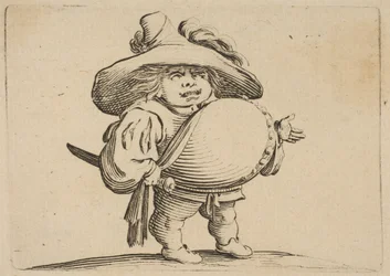 Man with a Large Belly Decorated with Buttons