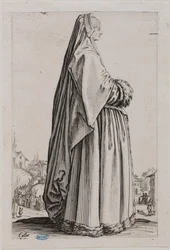 The Nobility, the Lady Wearing a Large Veil and a Fur-Trimmed Dress. Fifth Number of a Set of 12 Pieces (Lieure 553, Meaume 679)