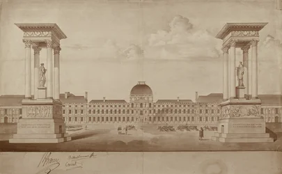 Plan for the monuments commemorating 14th July and 10th August, to be placed at Place du Carrousel