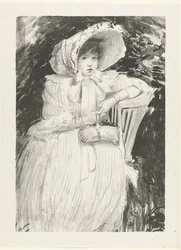Seated Girl with Hat on Chair with Basket on Lap (series title: The Child with the Basket)