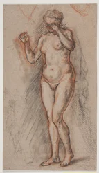 Female Model Figure with Raised Arms, the Left in Front of the Eyes