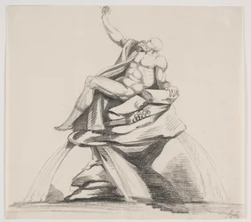 Bearded Male Figure in Robes Seen in Profile on a Fountain