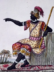 King of Loango, color engraving from drawing by Labrousse, from Encyclopedia of voyages