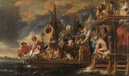 A Ferry Departs as St Peter Finds a Coin in the Mouth of a Fish