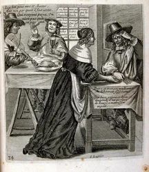 17th century engraved illustration from a collection of proverbs by Jacques Lagniet