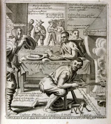 17th century engraved illustration from a collection of proverbs by Jacques Lagniet