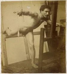 Study of a Male Nude Model, Leaning Forward with Right Leg Back, in the Studio of Jacques de Lalaing