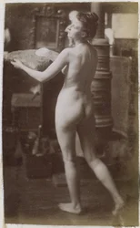 Study of a female nude model, seen obliquely from the back, in the studio of Jacques de Lalaing