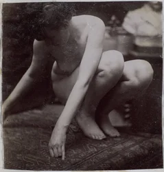 Study of a female nude model, seen from the front, in the studio of Jacques de Lalaing, preliminary study for element for a fountain in Musee des Beaux arts, Tournai and for circular fountain
