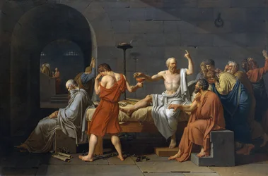 Suicide of Socrates, ancient Greek philosopher (5th century BC), who had to drink hemlock after being accused of impiety and corrupting youth