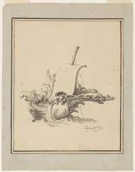 Design for an Escutcheon in Form of Boat with Sail, for Recueil Nouveau de Differens Cartouches