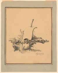 Design for an Escutcheon in Form of Boat with Sail, for Recueil Nouveau de Differens Cartouches, 1734
