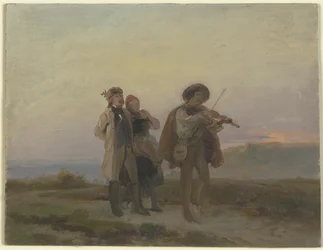 Evening Walk, Violinist and Peasant Couple in the Fields