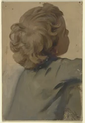 Boy with Curly Hair in a Lost Profile Facing Right