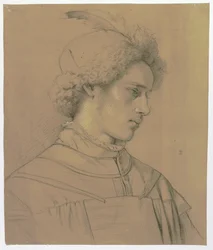 Young Man with a Feathered Hat in Three-Quarter Profile