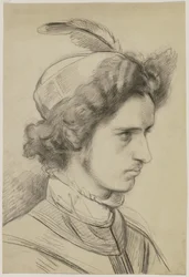 Young Man with a Feathered Hat in Three-Quarter Profile