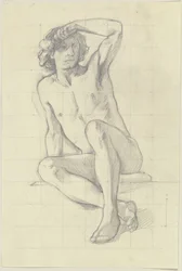 Seated Male Nude, Shading His Eyes with His Left Hand
