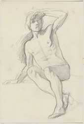 Seated Male Nude, Shading His Eyes with His Left Hand