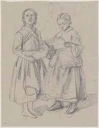 Two Girls Singing from Sheet Music