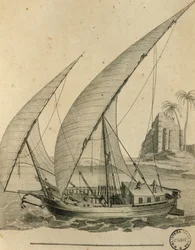 Sailboat of Nubia, Egypt, engraving from Cartes et figures du Voyage en Nubie et en Abyssinie, James Bruce