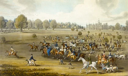 Coursers Taking the Field at Hatfield Park, Engraved by James Pollard