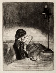 Reading by Lamplight, 1859