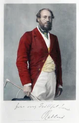 The 6th Duke of Rutland dressed for hunting, 1861