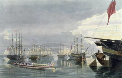 A View of the River, Shipping and Town of Calcutta, from near Smiths Dock, 1837, engraved by Robert Havell the Younger