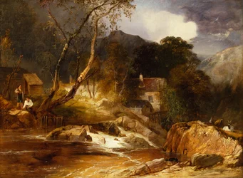 Boys Fishing by a Watermill