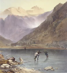 Brothers Water, detail of ice skaters, from The English Lake District, 1853, lithograph detail of 90428
