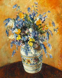 Bluebells and Narcissi in a Decorated Vase