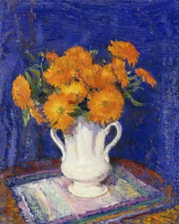 Marigolds in a White Vase