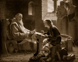 The Venerable Bede translating the Gospel, illustration from 