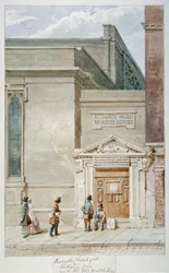 Partial view of St Katherine Cree and the Aldgate watch house, City of London