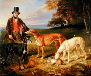 Thomas Harris, Kennel-Man to Tom Llewelyn Brewer, with Greyhounds