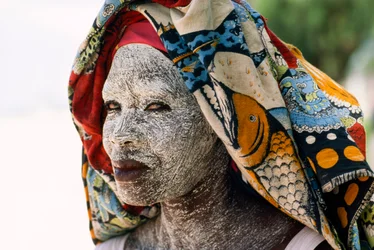 A Woman Wears Ground Bark Cream Mussiro to Protect Her Face from the Sun, Mozambique