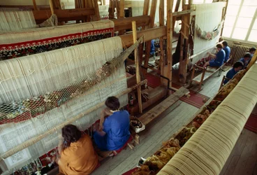 Women Working at a Large Carpet-Weaving Loom, Kotel, Bulgaria