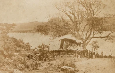 The reading of an ultimatum to Zulu chiefs on Natal side of Drift Lower Tugela