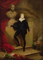Master Betty as Hamlet before a bust of Shakespeare