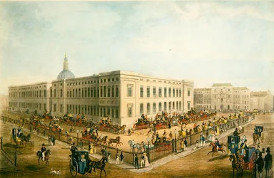 North East view of the Old General Post Office with the Royal Mail Carriages Preparing to Depart