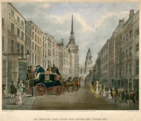 The Cambridge Coach Leaving Belle Sauvage Yard, Ludgate Hill, London